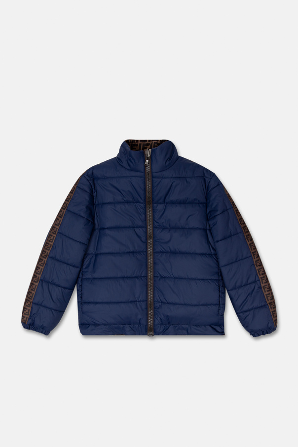 SchaferandweinerShops CI Navy blue Reversible jacket Fendi Kids Black cotton from FENDI featuring FF logo embroidery